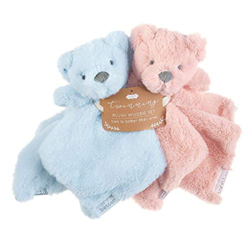 Mud Pie Pink & Blue Twin Bear Woobie Set