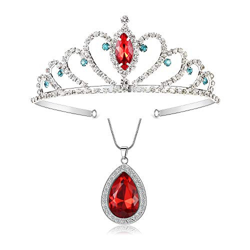 Vinjewelry Evie Descendants 2 Crown Red Stone Tiara & Red Pendant Necklace Evie Costume Christmas Halloween for Kids