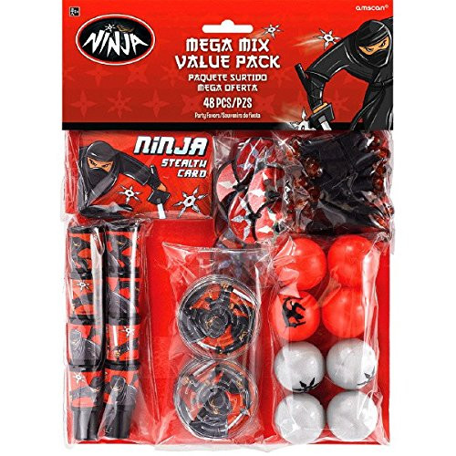 amscan Boys Black Ninja Birthday Party Mega Mix Value Bundle (48 Piece), Multicolor, One Size