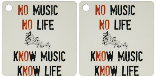 3dRose No Music No Life Know Music Know Life Key Chains, 2.25" x 2.25", Set of 2 (kc_201977_1)