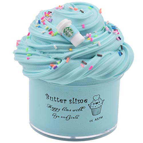 Latte Slime (Scented) with Charm, Butter Slime Strechy Non-Sticky and Glossy Slime, Stress Relief Toy for Girls and Boys (Blue)