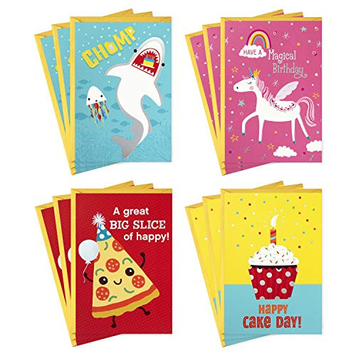 Hallmark Birthday Cards for Kids Assortment, Shark and Unicorn (12 Cards with Envelopes)