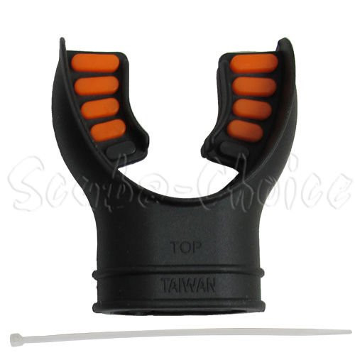 Scuba Choice Scuba Diving Ultra Black Silicone Mouthpiece with Color Tab and Regulator Tie, Orange