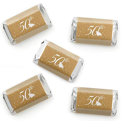 50th Anniversary - Mini Candy Bar Wrapper Stickers - Wedding Anniversary Party Small Favors - 40 Count