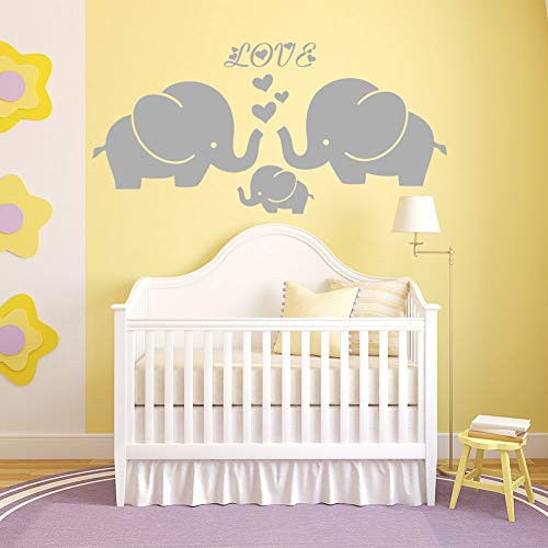 YOYOJOY Large Cute Elephant Family with Hearts Wall Decals Baby Nursery Decor Kids Room Wall Stickers, (Large) 40''W x19''H, Grey