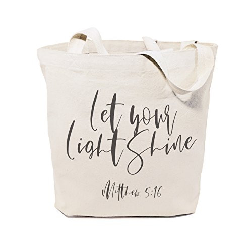 The Cotton & Canvas Co. Let Your Light Shine, Matthew 5:16 Beach, Shopping and Travel Resusable Shoulder Tote and Religious Bible Verse Handbag