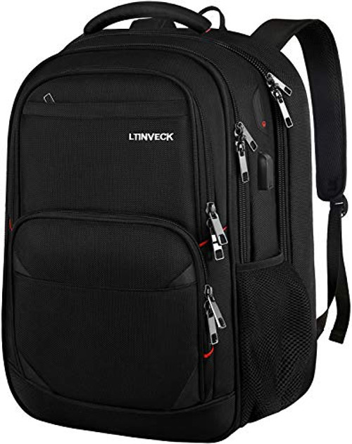 Travel Backpacks for Men,Extra Large College School Laptop Bookbags with USB Charging Port,RFID TSA Friendly Water Resistant Durable Business Computer Bag with Luggage Sleeve Fit 17 Inch Laptop,Black