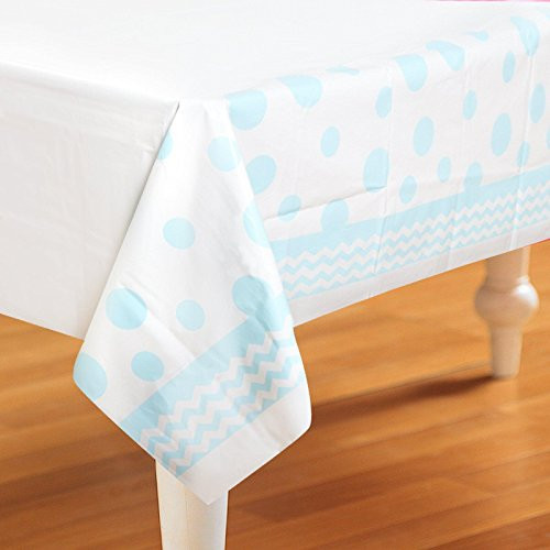 Creative Converting 720079 Chevron & Polka Dots Celebrations Plastic Tablecover, 54 by 108", Pastel Blue