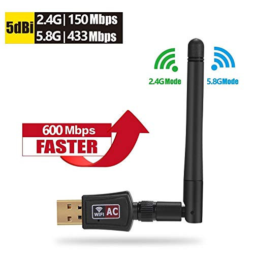 AC600 Mbps Dual Band 2.4/5Ghz Wireless USB WiFi Network Adapter w/Antenna 802.11