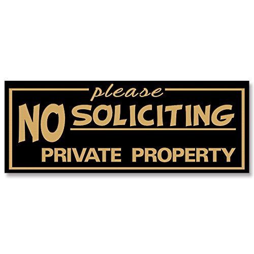 All Quality "Please No Soliciting Private Property" Engraved Sign, 4" x 9" (Black / Gold)