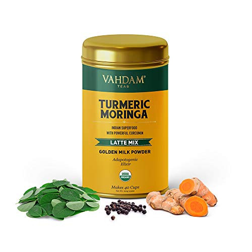 VAHDAM, Turmeric + Moringa Latte, 40 Cups (3.53 oz) | Golden Milk Powder with Powerful CURCUMIN | Turmeric Powder + Moringa | Turmeric Latte | Turmeric Tea | Brew Hot or Iced