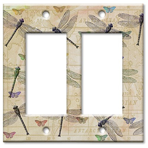 Art Plates - Double Gang Rocker OVERSIZE Switch Plate/OVER SIZE Wall Plate - Dragonflies & Butterflies