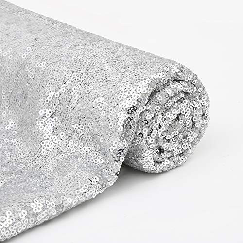 QueenDream 72" Inch Round Tablecloth Silver Sequin Tablecloth,Glitz Wedding Tablecloth, Sequin Overlay Tablecloth for Wedding Christmas Party Decorations