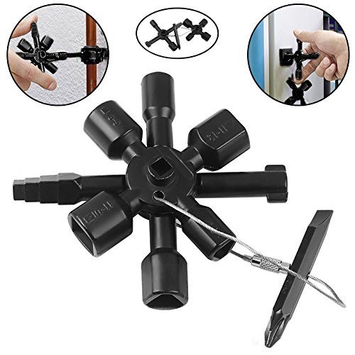 XINRUI Multifunctional Universal Twin Key Marine Tools Control Cabinet Key Torque Wrenches Cross Key With 10 in 1 Train Door Key (Black)