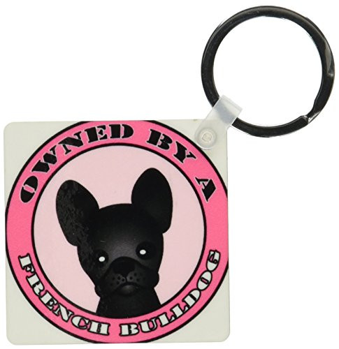 3dRose Owned By a French Bulldog Black Coat - Pink - Key Chains, 2.25 x 4.5 inches, set of 2 (kc_47673_1)