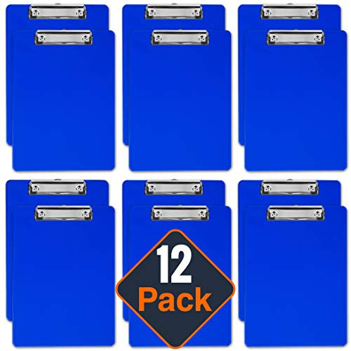 Plastic Clipboards (Set of 12) Multi Pack Clipboard (Blue) Strong 12.5 x 9 Inch | Holds 100 Sheets! Acrylic Clipboards with Low Profile Clip | Cute Clip Boards Board Clips