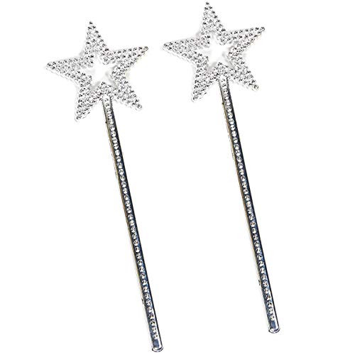 mollensiuer 2Pcs 13 Inches Star Wand Costume Props Star Magic Wand Angel Fairy Wands Sticks for Birthday Party Halloween Cosplay Christmas Princess Role Play, Silver mollensiuer 2Pcs 13 Inches Star Wand Costume Props Star Magic Wand Angel Fairy Wands Sticks for Birthday Party Halloween Cosplay Christmas Princess Role Play, Silver