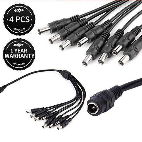 DC Power Splitter Cable 4 Pcs 1 Female to 8 Male DC Power Supply Wire Cord Y Adppter for CCTV Security Cameras and LED Strip Lights (1 to 8 Splitter Cable)