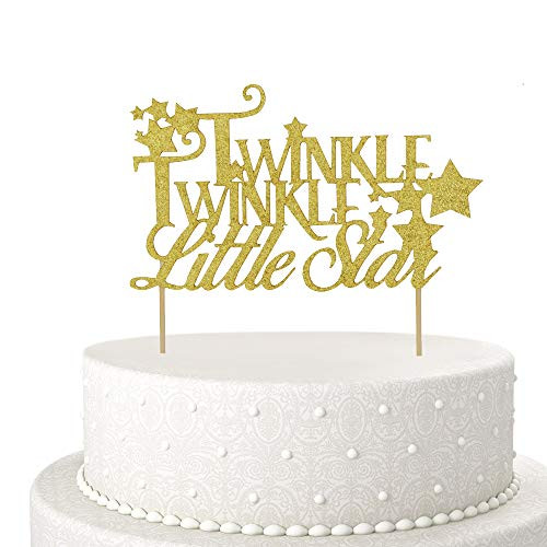 Twinkle Twinkle Little Star Cake Topper for for Baby Shower, Gender Reveal, 1st Birthday Party Decorations (Gold Glitter)