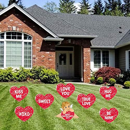 Tifeson Valentine's Day Decorations Outdoor - 8PCS Large Valentines Conversation Hearts Corrugated Yard Signs with Stake - Valentines Yard Lawn Decorations Walkway Decor