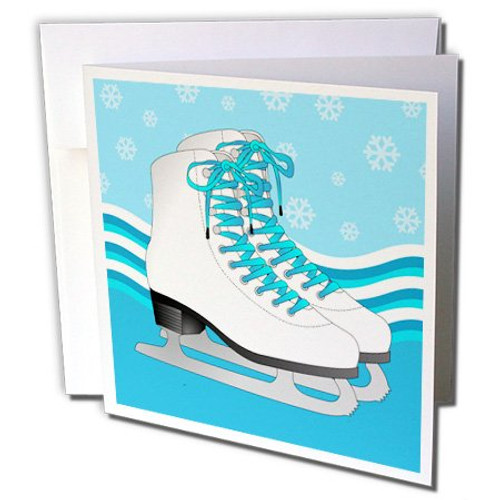 3dRose Pair of Blue Ice Skates on Snowflake Background - Greeting Cards, 6 x 6 inches, set of 12 (gc_77477_2)