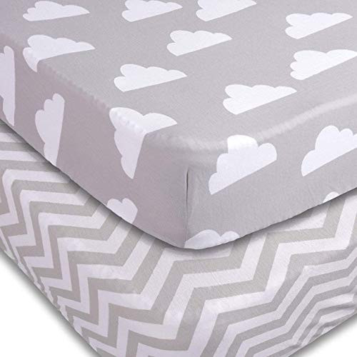 Playard Sheets, 2 Pack Cloud & Chevron Fitted Soft Jersey Cotton Playpen Bedding