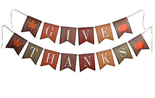 PAPER JAZZ Thanksgiving Party Turkey Honeycomb Centerpiece Table Decoration give Thanks Banner Fall Harvest Party Decoration kit (Banner)