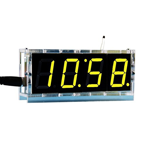 Kunhe DIY Digital Clock Kit 4 Digit LED Electronic Clock Kit Large Screen with Transparent Case LED Orange