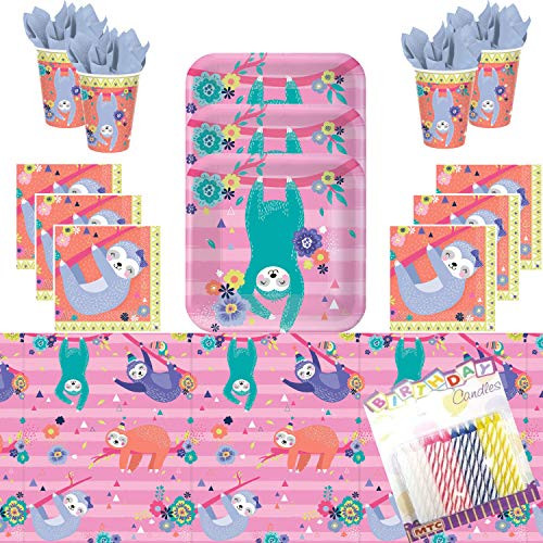 Sloth Party Supplies Pack Serves 16: Dessert Plates Beverage Napkins Cups and Table Cover with Birthday Candles (Bundle for 16) Sloth Party Supplies Pack Serves 16: Dessert Plates Beverage Napkins Cups and Table Cover with Birthday Candles (Bundle for 16)