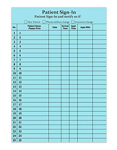 Patient Sign-in Label Forms 8-1/2" x 11" - Patients Sign in Sheets Compliant with HIPAA 25 Labels/Sheet, 25 Sheets/Pack (Blue)