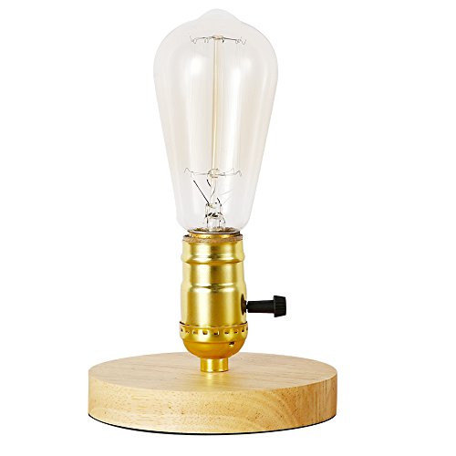 INJUICY Vintage Wooden Table Lamps, Wooden & Metal Desk Lamp Base with Switch for Bedside, Bedroom Living, Dining Room, Cafe Bar, Hallway Decor