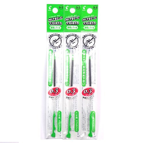 Pilot Hi-Tec-C Coleto Gel Ink Pen Refill 0.3mm, Apple Green, ?3 Packs/total 3 pcs (Japan Import) [Komainu-Dou Original Package]