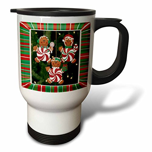 3dRose Peppermint Gingerbread Ornaments Stainless Steel Travel Mug, 14-Ounce