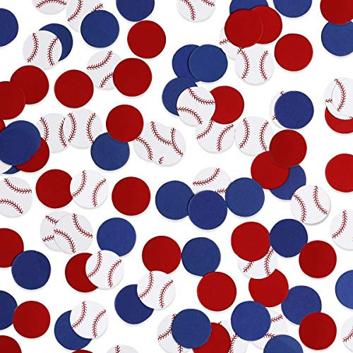 100Pcs Baseballs Confetti with Red & Blue Circle Dots Confetti- Baby Shower Party Decorations- Baseball Theme Kids Birthday Party Decorations Supplies
