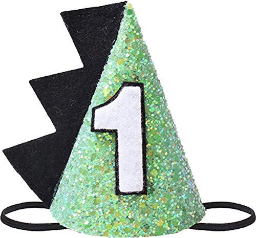 1st Green Dinosaur Birthday Party Hat, First Boys Birthday Crown Cone Hat Adjustable Headbands for Party Theme Supplies