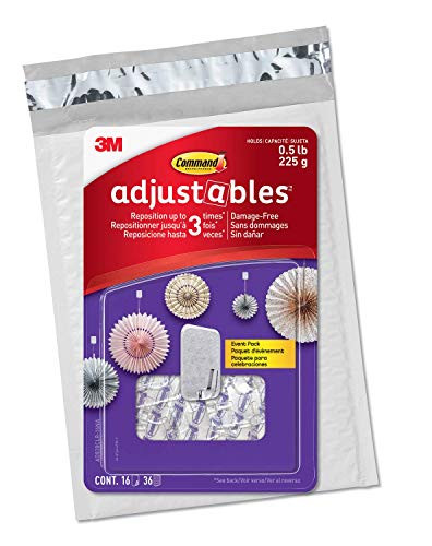 Command Adjustables Repositionable Hooks, hold up to 0.5 lb, 16 Hooks and 36 Strips