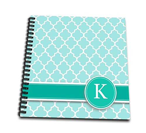 3dRose db_154551_3 Personalized Letter K Aqua Blue Quatrefoil Pattern Teal Turquoise Mint Monogrammed Personal Initial Mini Notepad, 4" x 4"