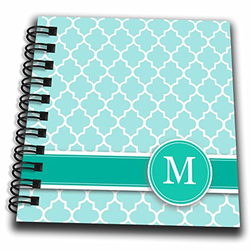 3dRose db_154553_3 Personalized Letter M Aqua Blue Quatrefoil Pattern Teal Turquoise Mint Monogrammed Personal Initial Mini Notepad, 4 by 4"