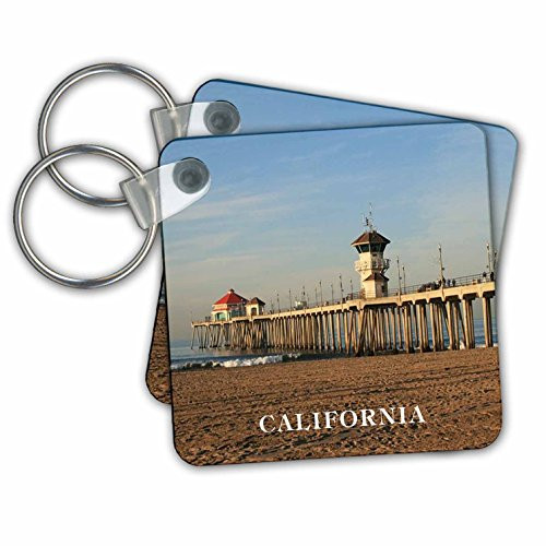 3dRose Pier At Huntington Beach California - Key Chains, 2.25 x 2.25 inches, set of 2 (kc_80862_1)