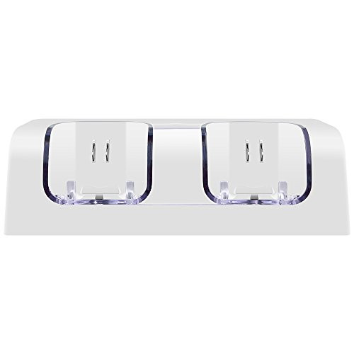 Dual Charging Station,Galexh SHY01 Charger Dock with Two Rechargeable 2800mAH Batteries and LED Light for Wii Remote Controller(White)