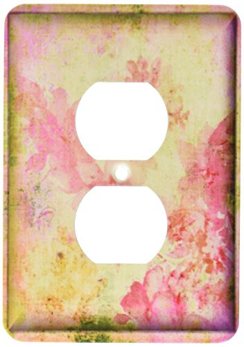 3dRose lsp_36580_6 Pink And Green Retro Flowers 2 Plug Outlet Cover