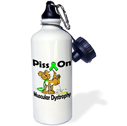 3dRose wb_115895_1"Piss On Muscular Dystrophy Awareness Ribbon Cause Design" Sports Water Bottle, 21 oz, White