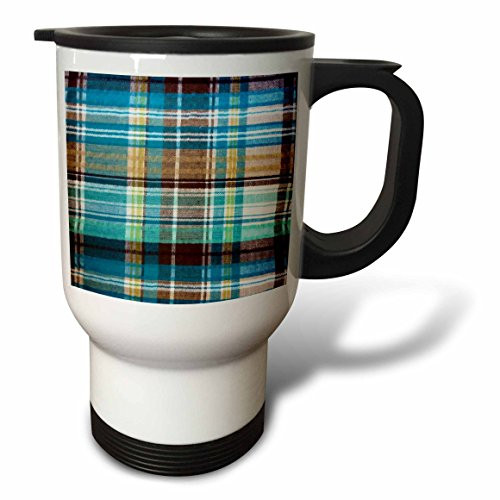 3dRose Plaid Turquoise Stainless Steel Travel Mug, 14-Ounce