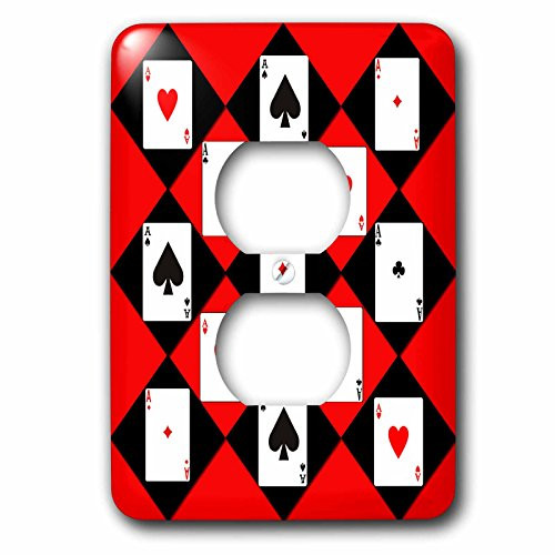 3dRose lsp_218683_6 Playing cards Cool design Red and Black Popular image 2 Plug Outlet Cover, Multicolor