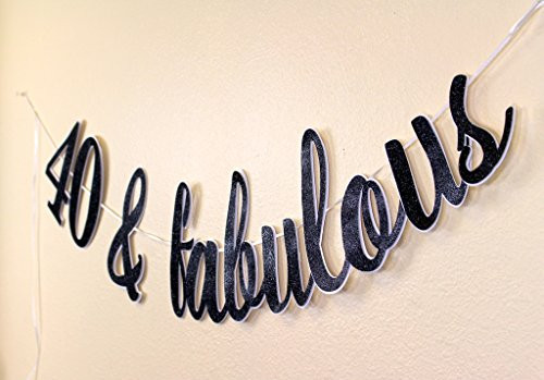 All About Details 40 & Fabulous Cursive Banner, 1set, 40th Birthday Banner (Black)
