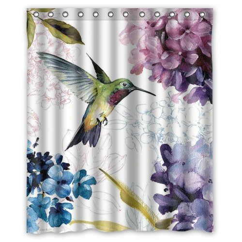 ZHANZZK Hummingbird Watercolor Painting Waterproof Bathroom Shower Curtain 60x72 Inches