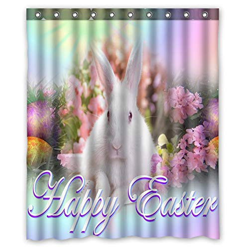 ZHANZZK Rabbit with Flowers Happy Easter Shower Curtain 60x72 inches