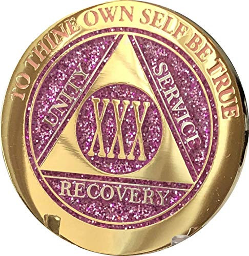 30 Year Elegant Glitter Pink Gold Silver Bi-Plated AA Medallion Chip XXX