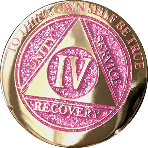 4 Year Elegant Glitter Pink Gold Silver Bi-Plated AA Medallion Chip IV