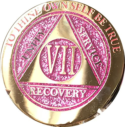 7 Year Elegant Glitter Pink Gold Silver Bi-Plated AA Medallion Chip VII